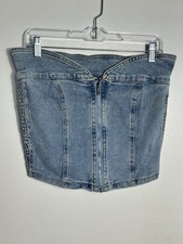 Fashion Nova Denim Corset Top Medium Light Wash Zip Up Strapless Bustier Y2K