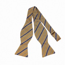 Brooks Brothers Bow Tie Yellow Gold Navy Stripe Silk Self Tie