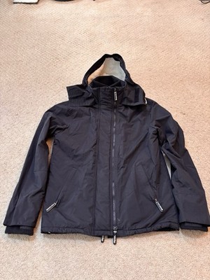 Superdry Original Windcheater Jacket Men s SMALL Black Triple Zip Sherpa Liner