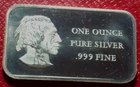 1972  Indian Bar-America Bicentennial 1 Troy oz.999 Fine Silver by Madison Mint
