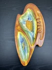 Royal Haeger USA 119 Divided Dish Orange Blue Drip Glaze MCM Vintage Pottery
