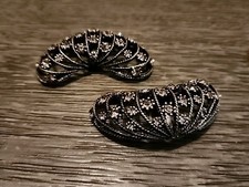 Musi Domed Black Domed Caged Kidney Design Rhinestone Shoe Clips Vintage