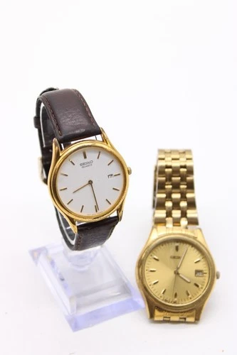 A x2 Vintage Gents Seiko Gold Tone Quartz Working Wristwatches Inc 7N42, 7N29