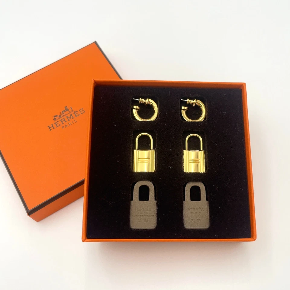 Auténticos Pendientes Hermes O'Kelly GD Cuero Etoupe Marca Z Con Caja, Bolso BA110554 Foto 2 de 4