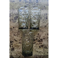 Vintage Libbey Avocado Green Crackle Pattern Juice Drinking Glasses Set of 3