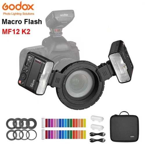 Kit 2 lumières Godox MF12-K2 Macro Flash avec batterie et diffuseur filtre couleur - Photo 1/12