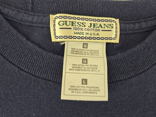 VTG 90s Guess Jeans Embroidered Logo T-Shirt Adult Sz Large Blue USA Made - Picture 9 of 9