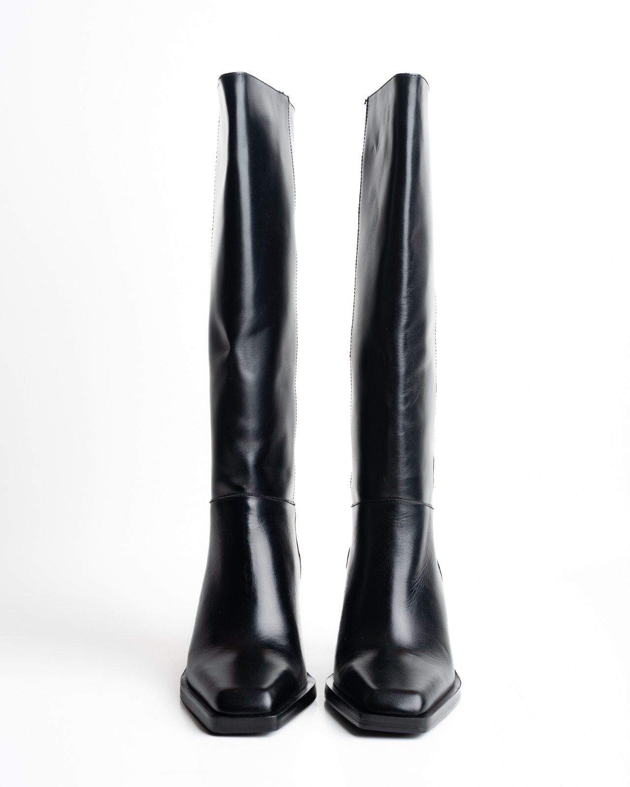 Massimo Dutti Knee High Boots Heeled Leather Black EU 38 US 7.5 1062/250 NWT image 3