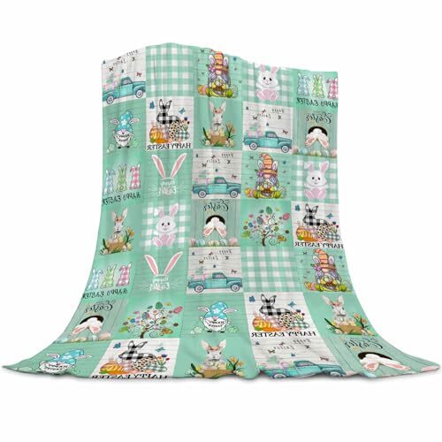 Easter Bunny Blanket Super Soft Flannel Easter Element, Cute 60"x80" Easter-1 - Picture 2 of 7