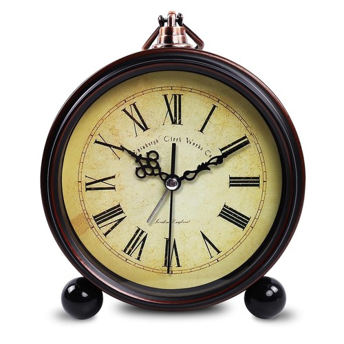 Vintage Analog Alarm Clock 5.25 inch Small Silent Desk Clock with Night Light... - Picture 1 of 8