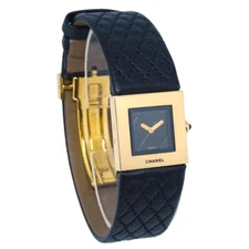 Chanel Matelasse Watch 18KYG Black F.B.53557 124348