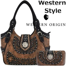 Western Conchos Concealed Carry Purse Country Handbag Women Shoulder Bag Wallet