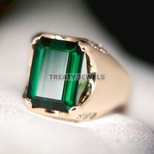 Emerald Octagon Cut With 14K Solid Gold Ring For Men's 566