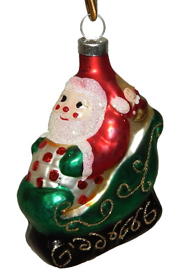 Vintage Blown Glass Figural Christmas Ornament Santa Claus in Sleigh ...