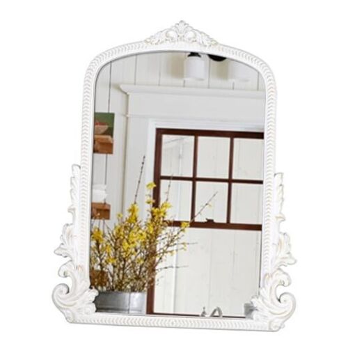 Antiqued Mantel Mirror,Ornate Baroque Arch Wall Mirror () White