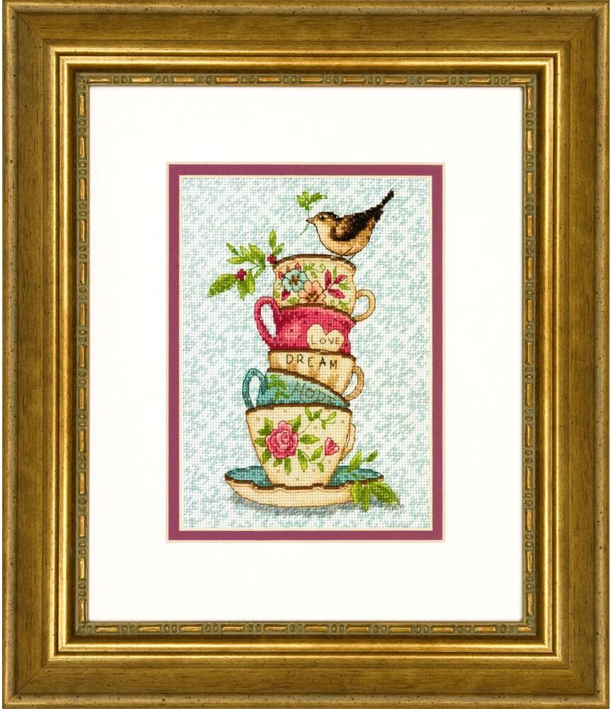 Dimensions 70-65171 Gold Collection Stacked Tea Cups Advanced Counted Cross Kit,