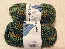 Lops & Threads Textured Twist 1 + 1/3 Skein Greens Brown 8+ Ounces Acrylic Blend