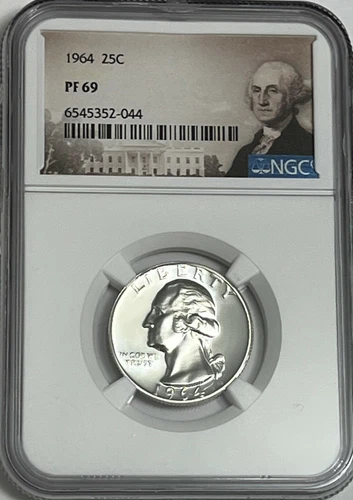 1964 NGC PF69 90% SILVER PROOF WASHINGTON QUARTER GREAT EYE APPEAL PORTRAIT LB