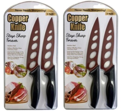 Copper Knife - DOUBLE 2 pack (4 knives total), Stainless Steel w/Copper Coating