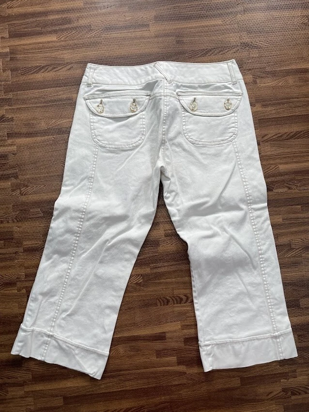 Pantalones capri para mujer Zinc blanco mezcla de algodón talla 5 Foto 2 de 4