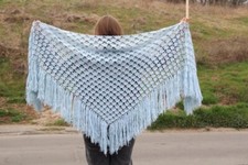 Lace crochet scarf, Vintage boho Piano shawl, Winter shawl with fringe