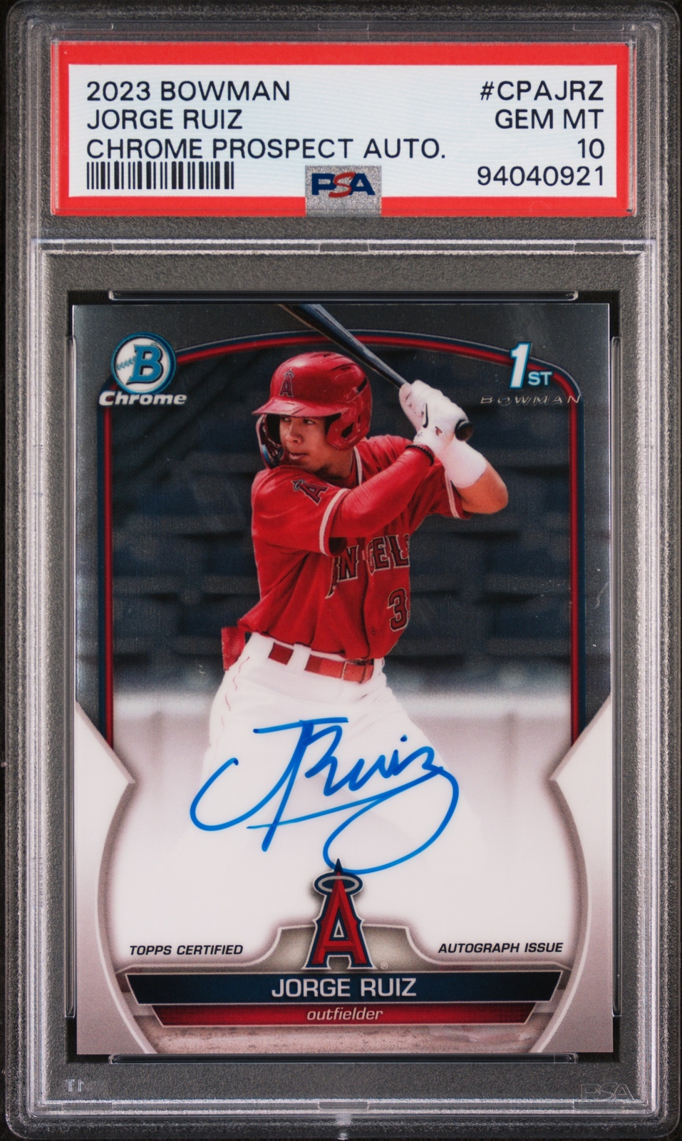 Jorge Ruiz 2023 Bowman Chrome 1st Autograph Auto Card #CPA-JRZ PSA 10 GEM MINT