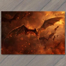 Art Print Bat from Hell Fire Evil Vampire Demon Devil Animal Scary Unusual Fangs