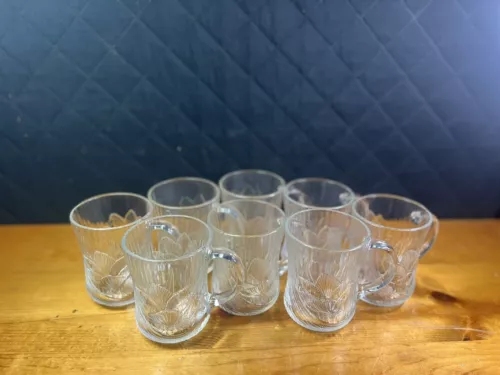 Arcoroc Canterbury Embossed Crocus Clear Glass SET OF 8 Coffee Cups Mugs Glasses