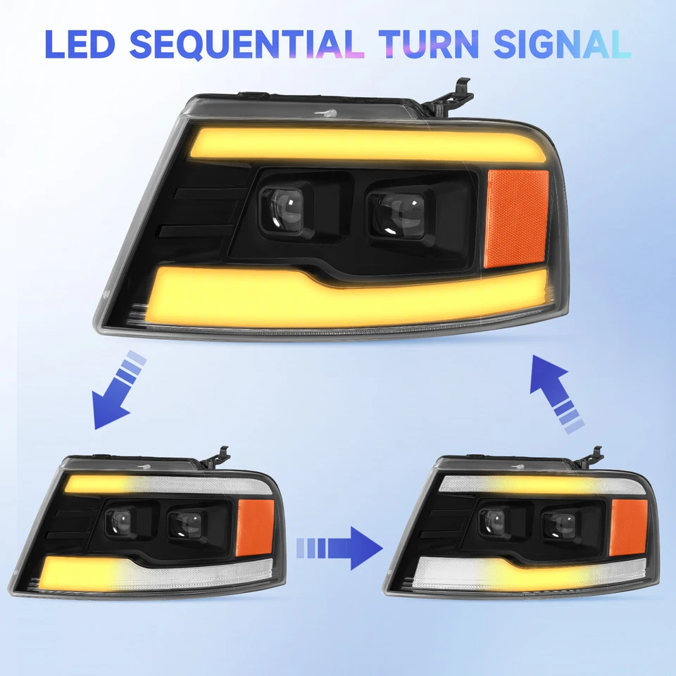 LED Projector Headlights Sequential Turn Signal For 2004-2008 Ford F150 W/DRL  Foto 3 de 4