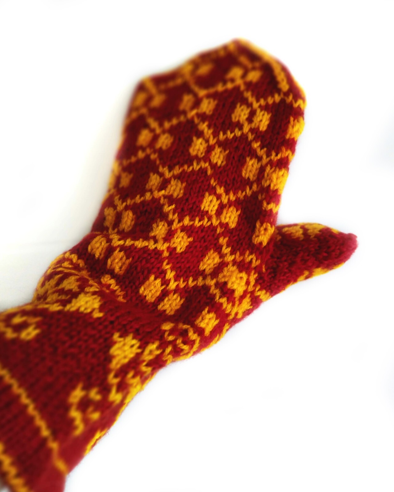 Warm winter hand knit red mittens with Latvian pattern. Warm woolen hand warmers image 3