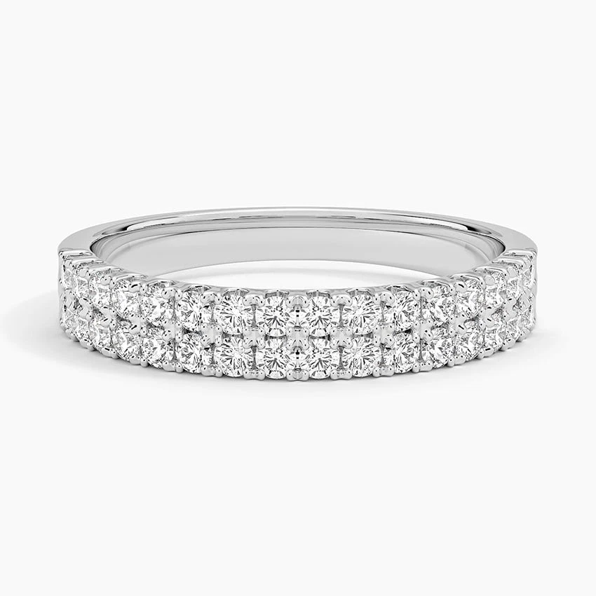 Alianza de boda de diamantes de 2 filas de oro de 14 quilates 0,40 quilates con doble fila de diamantes Foto 3 de 4