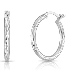 925 Real Sterling Silver Full Diamond-cut Round Creole Hoop Earrings All Sizes