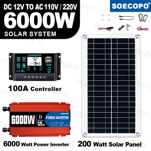 6000W-Solar Panel Set Solar Power Inverter Generator 100A Home 110V Grid System - Picture 2 of 18