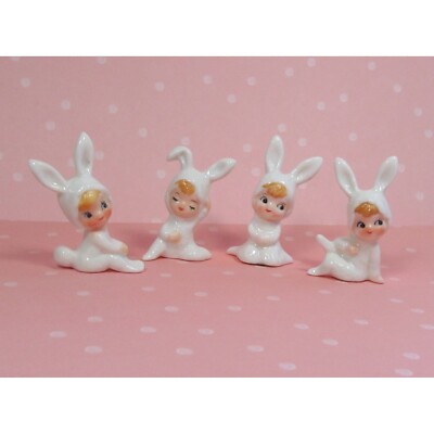 VTG Anthropomorphic Bone China Treasure Master Bunny Rabbit Pixie Figurine Set
