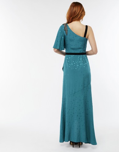 Monsoon UK12 Blaugrün Cleo Star Jacquard Cocktail Lang Maxi Kleid 40 - Bild 4 von 12