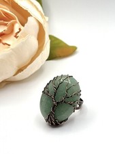 Tree Of Life Wire Wrapped Nature Ring Light Green Stone Adjustable Ring Band