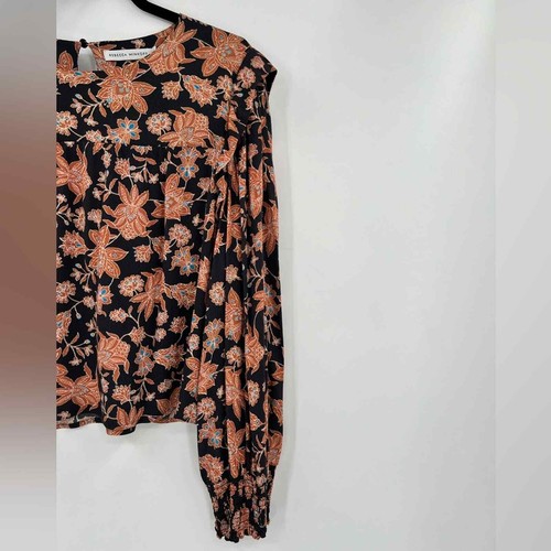 Blusa floral Rebecca Minkoff torso con volantes hombro manga ahumada flor grande - Imagen 6 de 12