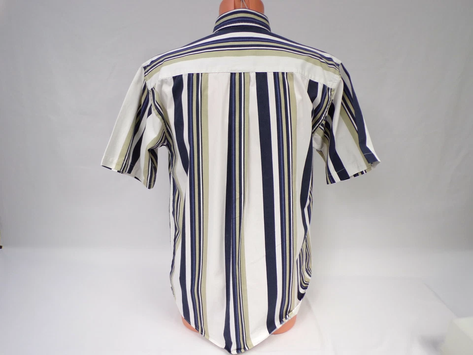 Vintage Trader Bay Shirt Men Medium Short Sleeve Blue White Stripe Cotton Pocket - Image 4 of 4