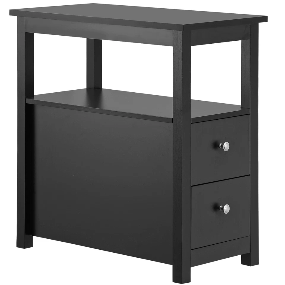Set of 2 End Table Side Table w/2 Drawers and Shelf Sofa Table for Bedroom Black - Image 4 of 4