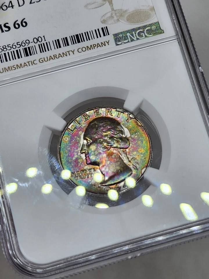 1964 D 25C Washington Quarter NGC MS66 Insane Rainbow Toned Best Color Toning - Image 4 of 4