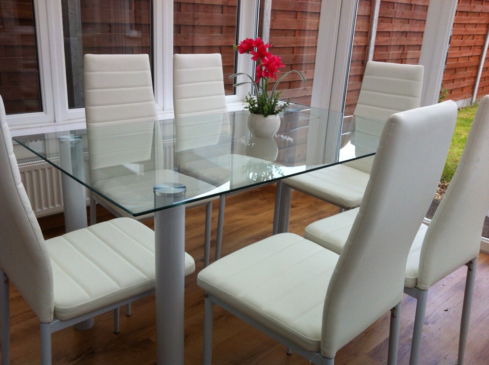 Details About Stunning Glass Dining Table Set And With 4 Or 6 Faux Leather Chairs White Black