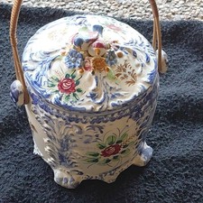 Antique porcelain love birds biscuit cookie jar