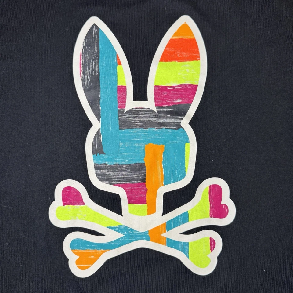 Camiseta gráfica Psycho Bunny para hombre talla 6 (grande) negra pima algodón graffiti Foto 3 de 4