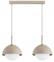 HäNgelampe 2-Flammig Glas Beige Metall E27 40 Cm Wohnzimmer Pendelleuchte KüChe