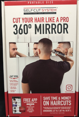 SELF-CUT SYSTEM Portable 3-Way 360° Mirror ~Height Adjustable 100% Shatter Proof