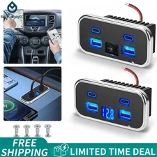RV USB Outlet Dual USB A USB C Ports Charging Socket Panel for 12V/24V Car Boat