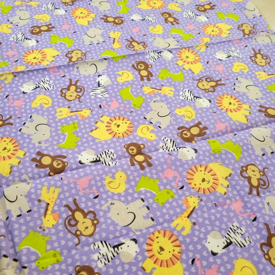 Cotton Fabric Jungle Animals Elephants Lion Monkeys 18x43" Logantex Print Purple - Image 4 of 4