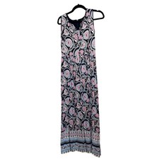 Talbots Maxi Dress Sleveless Notch Neck Navy Blue Pink Paisley Size 2