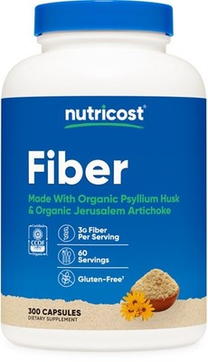 Nutricost Fiber Capsules with Prebiotic Fiber Supplement, 300 Capsules