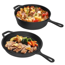 3L Heavy Duty Pre-Seasoned 2 In 1 Cast Iron Double Dutch Oven Set and Domed 26